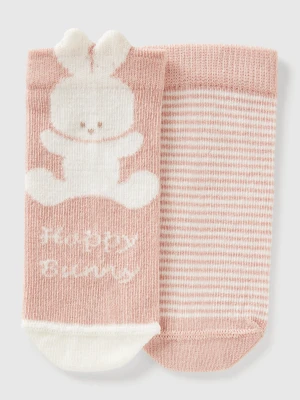 Benetton, Set Of Socks With Stripes And Bunny, Size: 74, Soft Pink, Kids United Colors of Benetton