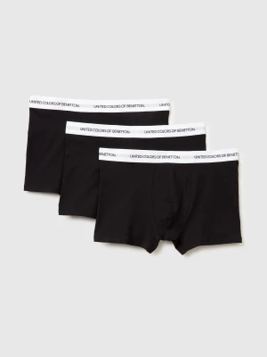 Benetton, Set Of Three Boxers In Stretch Organic Cotton, Size: XL, Black, Men United Colors of Benetton