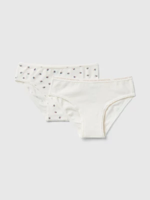 Benetton, Set Of Two Pairs Of Underwear In Stretch Cotton, size 2XL, Creamy White, Kids United Colors of Benetton
