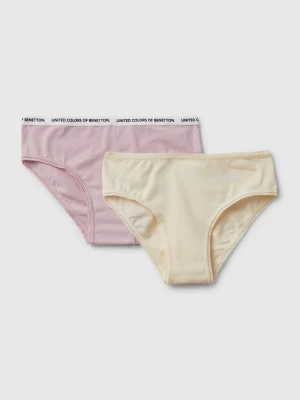 Benetton, Set Of Two Pairs Of Underwear In Stretch Cotton, size XXS, Creamy White, Kids United Colors of Benetton