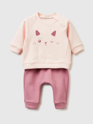 Benetton, Set With Animal Embroidery, Size: 82, Soft Pink, Kids United Colors of Benetton