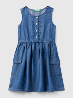 Benetton, Shirt Dress In Chambray, size L, Light Blue, Kids United Colors of Benetton