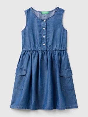 Benetton, Shirt Dress In Chambray, size M, Light Blue, Kids United Colors of Benetton