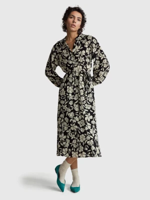 Benetton, Shirt Dress With Floral Print, Size: XS, Black, Women United Colors of Benetton