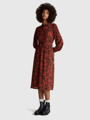 Benetton, Shirt Dress With Floral Print, Size: XXS, Brown, Women United Colors of Benetton