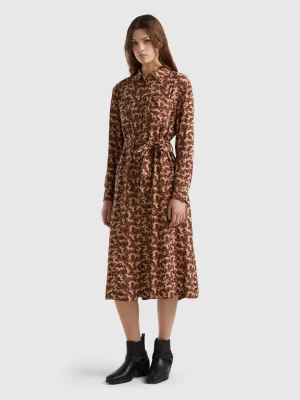 Benetton, Shirt Dress With Horse Print, size L, Brown, Women United Colors of Benetton