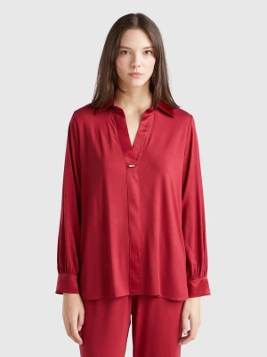 Benetton, Shirt In Modal® And Silk, size XS, Burgundy, Women United Colors of Benetton