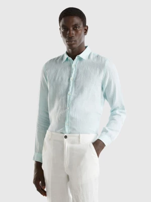 Benetton, Shirt In Pure Linen, size L, Aqua, Men United Colors of Benetton