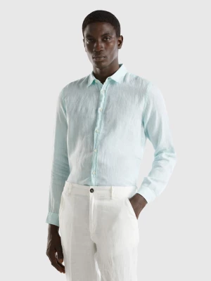 Benetton, Shirt In Pure Linen, size M, Aqua, Men United Colors of Benetton