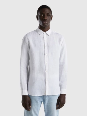 Benetton, Shirt In Pure Linen, size M, White, Men United Colors of Benetton