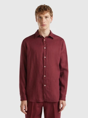 Benetton, Shirt In Pure Linen, size S, Burgundy, Men United Colors of Benetton