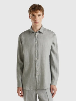 Benetton, Shirt In Pure Linen, size XXL, Gray, Men United Colors of Benetton