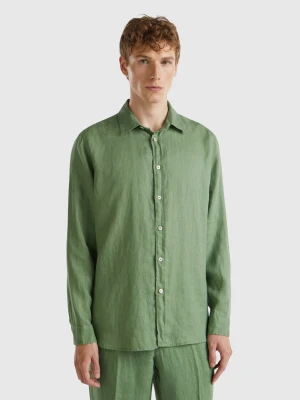 Benetton, Shirt In Pure Linen, size S, Green, Men United Colors of Benetton