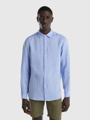 Benetton, Shirt In Pure Linen, size XL, Light Blue, Men United Colors of Benetton