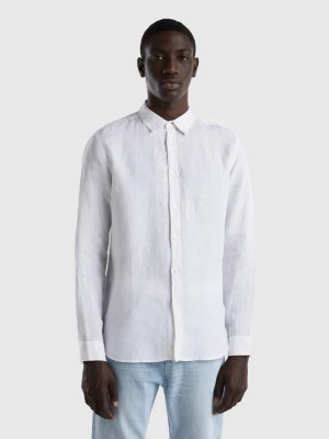 Benetton, Shirt In Pure Linen, size XL, White, Men United Colors of Benetton