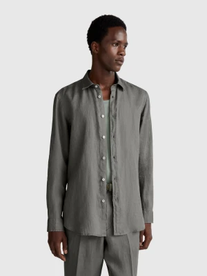 Benetton, Shirt In Pure Linen, size XS, Gray, Men United Colors of Benetton