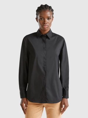 Benetton, Shirt In Stretch Cotton Blend, size L, Black, Women United Colors of Benetton