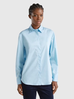 Benetton, Shirt In Stretch Cotton Blend, size L, Light Blue, Women United Colors of Benetton