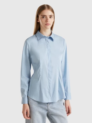 Benetton, Shirt In Stretch Cotton Blend, size L, Sky Blue, Women United Colors of Benetton