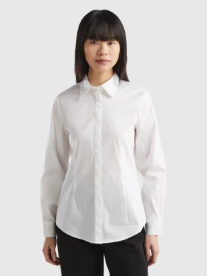 Benetton, Shirt In Stretch Cotton Blend, size L, White, Women United Colors of Benetton