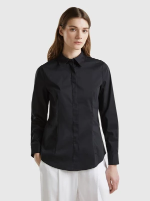 Benetton, Shirt In Stretch Cotton Blend, size S, Black, Women United Colors of Benetton