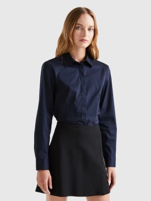 Benetton, Shirt In Stretch Cotton Blend, size S, Dark Blue, Women United Colors of Benetton