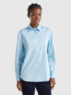 Benetton, Shirt In Stretch Cotton Blend, size XS, Light Blue, Women United Colors of Benetton