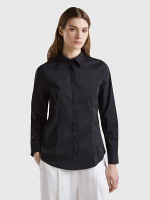 Benetton, Shirt In Stretch Cotton Blend, size XXS, Black, Women United Colors of Benetton