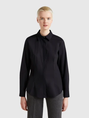 Benetton, Shirt In Stretch Cotton Blend, size XXS, Black, Women United Colors of Benetton