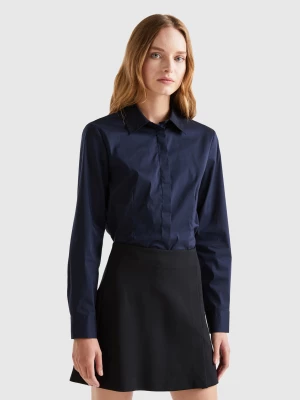 Benetton, Shirt In Stretch Cotton Blend, size XXS, Dark Blue, Women United Colors of Benetton