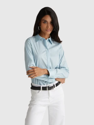 Benetton, Shirt In Stretch Cotton Blend, Size: XXS, Light Blue, Women United Colors of Benetton