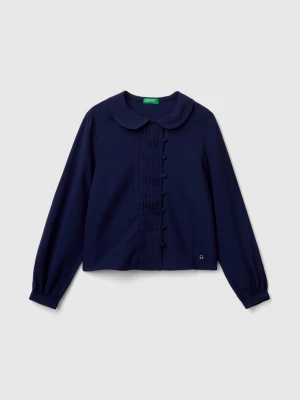 Benetton, Shirt In Viscose Blend, size S, Dark Blue, Kids United Colors of Benetton