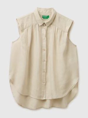 Zdjęcie produktu Benetton, 100% Linen Sleeveless Blouse, Beige, Women United Colors Of Benetton