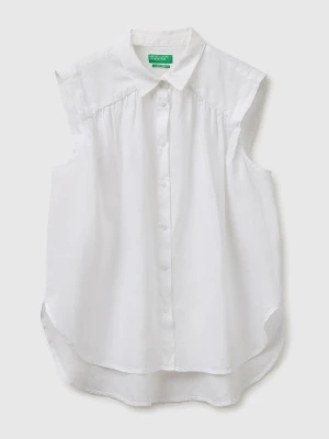 Benetton, 100% Linen Sleeveless Blouse, Size: XS, White, Women United Colors of Benetton