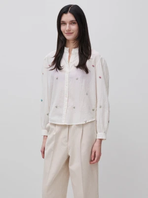 Benetton, Shirt With Flowers, Size: XS, Creamy White, Women United Colors of Benetton