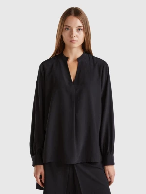 Benetton, Shirt With Henley Neck, size L, Black, Women United Colors of Benetton