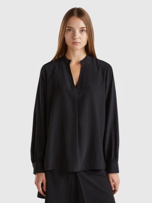 Benetton, Shirt With Henley Neck, size L, Black, Women United Colors of Benetton