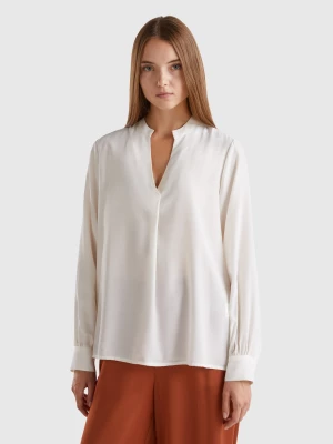 Benetton, Shirt With Henley Neck, size L, Creamy White, Women United Colors of Benetton