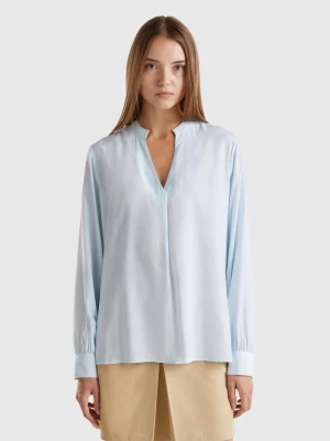 Benetton, Shirt With Henley Neck, size L, Sky Blue, Women United Colors of Benetton