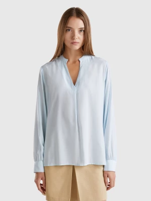 Benetton, Shirt With Henley Neck, size M, Sky Blue, Women United Colors of Benetton