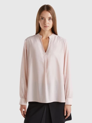 Benetton, Shirt With Henley Neck, size S, Soft Pink, Women United Colors of Benetton