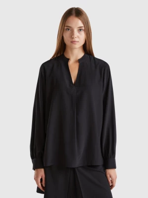 Benetton, Shirt With Henley Neck, size XXS, Black, Women United Colors of Benetton