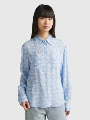 Benetton, Shirt With Horse Print, size XS, Sky Blue, Women United Colors of Benetton