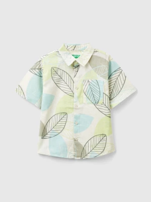 Benetton, Shirt With Leaf Print, size 104, Creamy White, Kids United Colors of Benetton