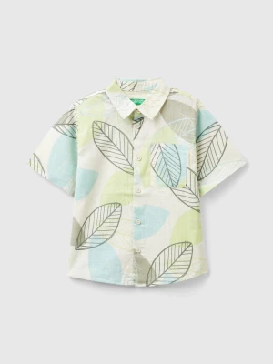 Benetton, Shirt With Leaf Print, size 82, Creamy White, Kids United Colors of Benetton