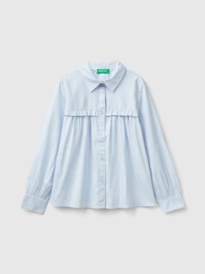 Benetton, Shirt With Rouches On The Yoke, size M, Sky Blue, Kids United Colors of Benetton