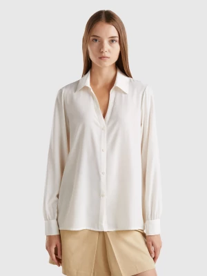 Benetton, Shirt With V-neck, size L, Creamy White, Women United Colors of Benetton