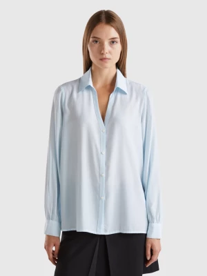 Benetton, Shirt With V-neck, size L, Sky Blue, Women United Colors of Benetton