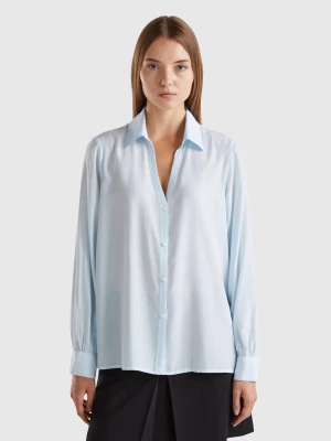 Benetton, Shirt With V-neck, size L, Sky Blue, Women United Colors of Benetton