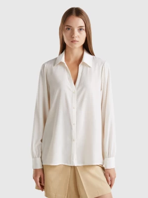 Benetton, Shirt With V-neck, size XL, Creamy White, Women United Colors of Benetton